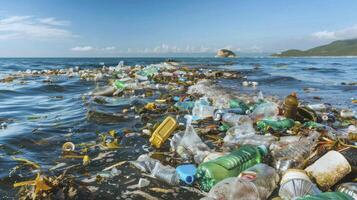 ai generato rottura il plastica ciclo nel nostro oceani - divieto plastica inquinamento, acqua giorno concetto. foto