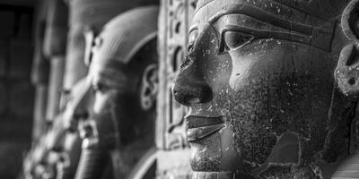 ai generato monocromatico maestà, egiziano figura catturato nel classico nero e bianca, riecheggiando senza tempo eleganza e mistero. foto