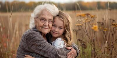 ai generato commovente nonna e nipote momenti catturato per emotivo urto nel vivente camera foto