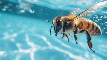 ai generato divertente subacqueo scena ape nel piscina giochi in profondità tuffo azione, ai generato. foto