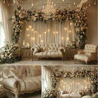 ai generato elegante bridal suite con morbido illuminazione e delicato arredamento foto