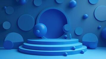 ai generato Schermo podio design per finto su e Prodotto presentazione blu colore scena foto