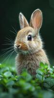 ai generato un' carino poco coniglio giocando felicemente su il prato foto