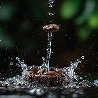 ai generato acqua scrosciante su caffè fagiolo foto