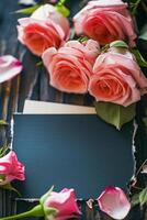 ai generato San Valentino giorno carta con spazio per testo, bellissimo rosa rosa fiore mazzo, Congratulazioni e anniversario concetto, San Valentino S giorno sfondo foto