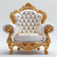 ai generato oro e bianca lussuoso trono sedia foto
