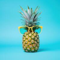 ai generato ananas frutta con freddo occhiali da sole foto