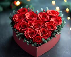 ai generato carino scatola regalo nel il forma di un' cuore per San Valentino giorno foto