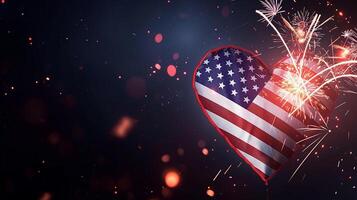 ai generato bandiera per americano indipendenza giorno. Stati Uniti d'America bandiera e fuochi d'artificio. 4 ° di luglio foto