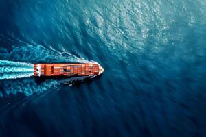 ai generato un' grande trasporto nave vele nel il mare. foto