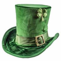 ai generato illustrazione di un' verde fata superiore cappello con un' verde trifoglio quadrifoglio. concetto per st. Patrick giorno. classico retrò Vintage ▾ superiore cappello isolato su bianca sfondo foto