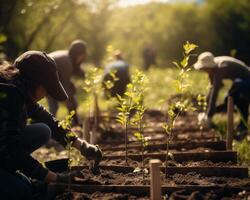 ai generato persone pianta alberi come parte di Comunità servizio progetto foto