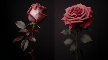 ai generato Due Rose siamo mostrato nel diverso pose foto