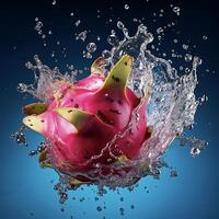 ai generato un' Drago frutta è spruzzi acqua foto