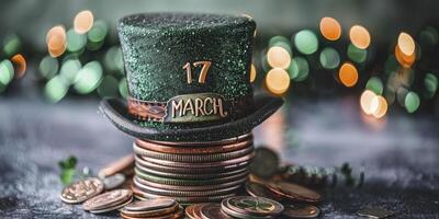 ai generato st. di paddy giorno celebrazione, spazioso sfondo con 17 marzo Data foto