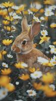 ai generato coniglio nel un' salutare fiori campo foto
