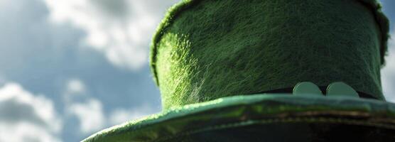 ai generato verde cappello contro cielo sfondo. contento st. Patrick giorno concetto foto