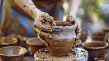 ai generato esplorando il abilità artistica di un' ceramica fatto a mano laboratorio foto