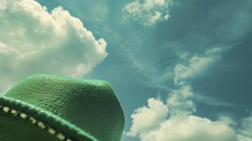 ai generato verde cappello contro cielo sfondo. contento st. Patrick giorno concetto foto