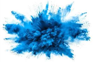 ai generato un' dinamico e vivace esplosione di blu polvere la creazione di un astratto nube, isolato su un' bianca sfondo, evocando un' senso di movimento e energia. foto