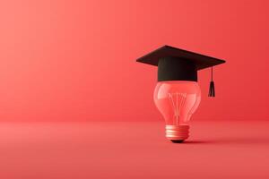 ai generato la laurea berretto e leggero lampadina nel il concetto di formazione scolastica e illuminismo foto