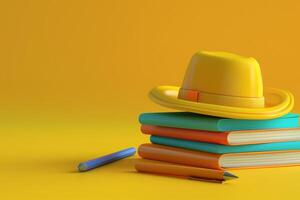 ai generato alunno cappello e rapporto libro nel il concetto di apprendimento e lettura foto