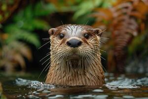 ai generato lontra sbircia su di il acqua foto