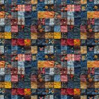 ai generato senza soluzione di continuità tessile sfondo, colorato patchwork trapunta fatto a partire dal pezzi di tessuto foto