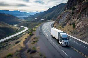 ai generato americano naso lungo semitruck su un' autostrada foto