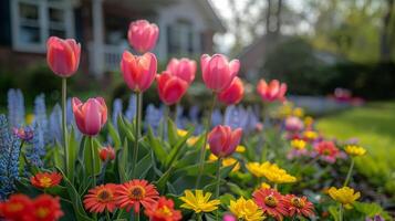 ai generato primavera sinfonia. fiori, insetti e uccelli. foto