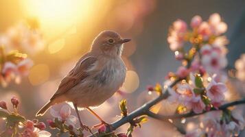 ai generato primavera sinfonia. fiori, insetti e uccelli. foto