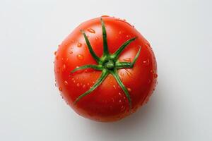 ai generato avvicinamento un' maturo pomodoro, evidenziazione suo vivace colore e struttura, contro un' pulito bianca sfondo. foto