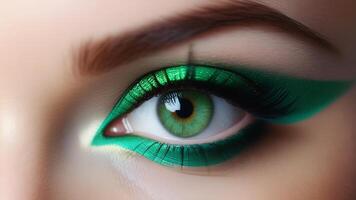 ai generato occhio trucco, verde ombretto per st patricks giorno vacanza foto