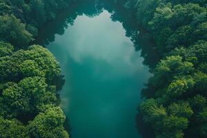 ai generato aereo Visualizza di un' blu acqua laguna foto