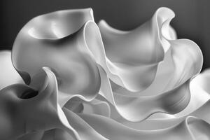 ai generato Questo è un' avvicinamento foto di un' lucido oggetto con fluente, biologico forme e liscio, simile a un fluido curve ricorda di petali o liquido le forme. astratto sfondo fluido e fiore le forme