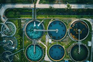 ai generato acqua trattamento pianta, trattamento strutture. raccolta differenziata. rifiuto in lavorazione acqua trattamento pianta foto