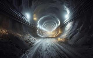 ai generato estrazione tunnel condutture nel grande miniere foto