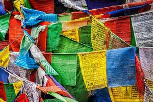 buddista preghiera bandiere lunga con preghiere, ladakh foto
