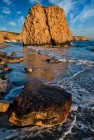 fyriplaka spiaggia su tramonto, milos isola, cicladi, Grecia foto