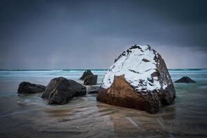 skagsanden spiaggia, lofoten isole, Norvegia foto