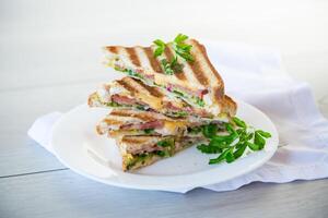 fritte toast ripieno con salsiccia, formaggio e verdura dentro, nel un' ciotola . foto