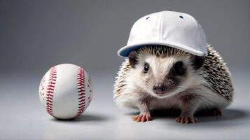 ai generato adorabile carino riccio con vuoto baseball berretto isolato su bianca sfondo, animali e natura sfondo, modello foto