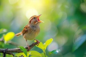 ai generato contento uccello cantando, mondo natura giorno foto