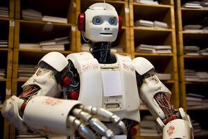 ai generato androide robot per Lavorando con archivio documenti. neurale Rete ai generato foto