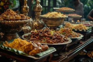 ai generato tradizionale menù durante eid mubarak nel Indonesia foto
