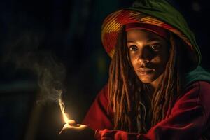 ai generato ritratto di un' giovane rastaman donna. neurale Rete ai generato foto