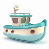 ai generato pastello cartone animato pesca barca 3d illustrazione foto