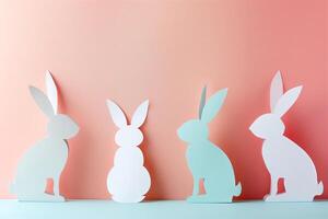 ai generato pastello Pasqua coniglietti tagliare su pendenza sfondo foto