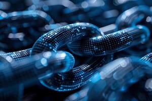 ai generato digitale blockchain Rete concetto con blu sicurezza informatica nodi foto