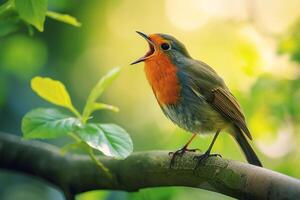 ai generato contento uccello cantando, mondo natura giorno foto
